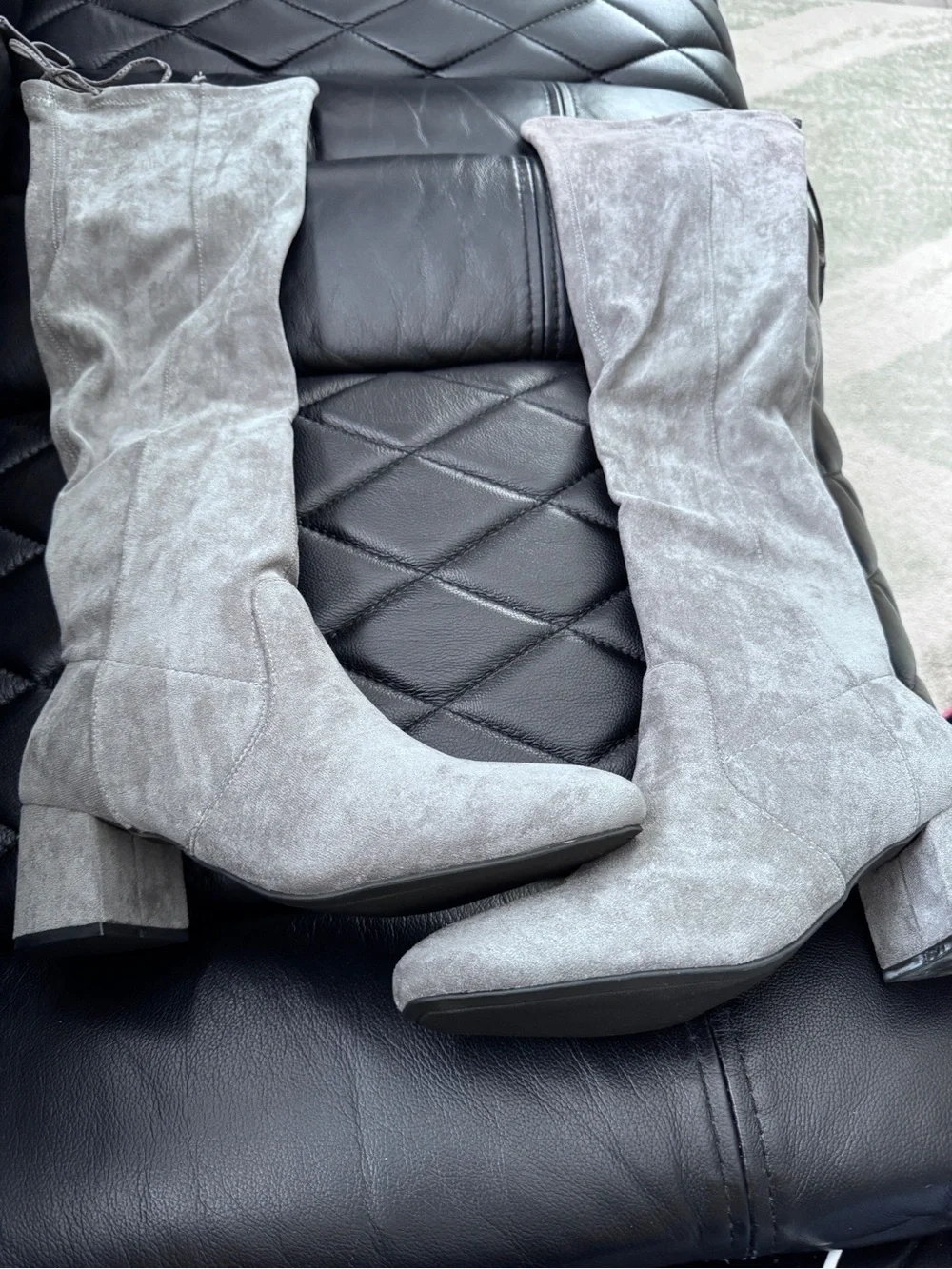 Sugar Grey Over-the-Knee Block Heel Boots